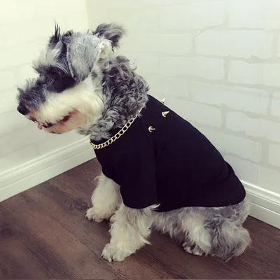 

zss141 Pet clothing rivet large gold chain dog T-shirt schnauzer cat dog clothing black pet clothing