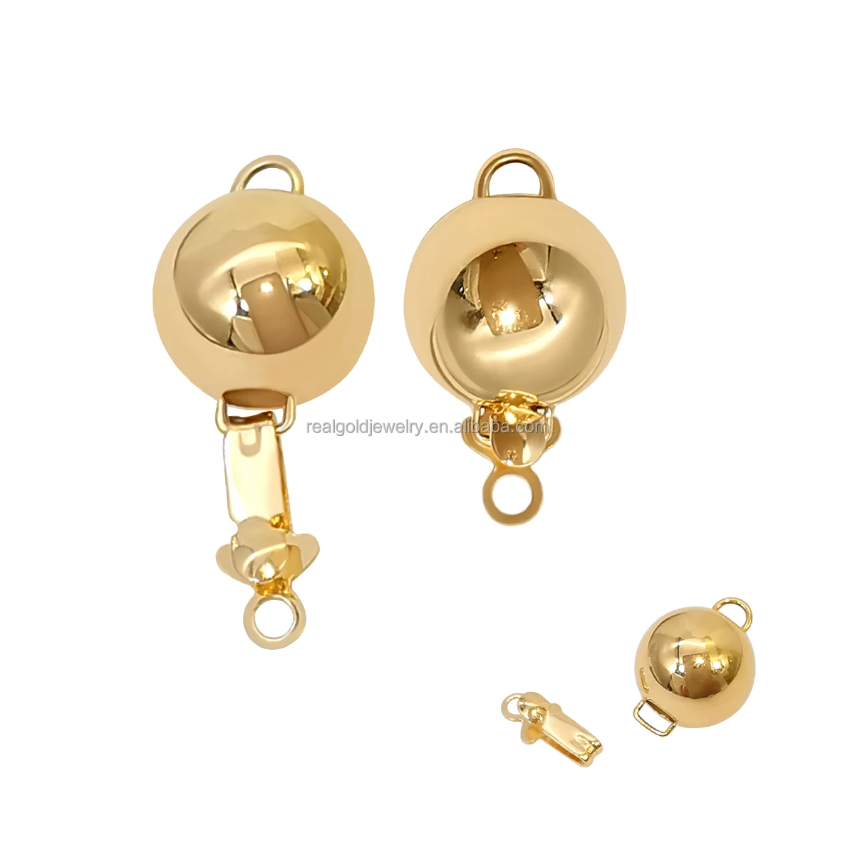 

Fine Jewelry 18K Au750 Real Gold Polished Round Ball Lock Clasps Connector for Pearl Necklace DIY Jewelry Accessories