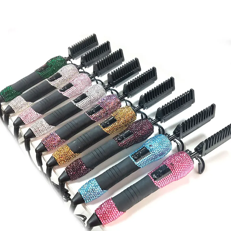 

professional hair comb brush straightener crystal electric hot comb iron straightening bling pink hot comb 500 degrees, Gold,pink,black,can design.bling diamond can design