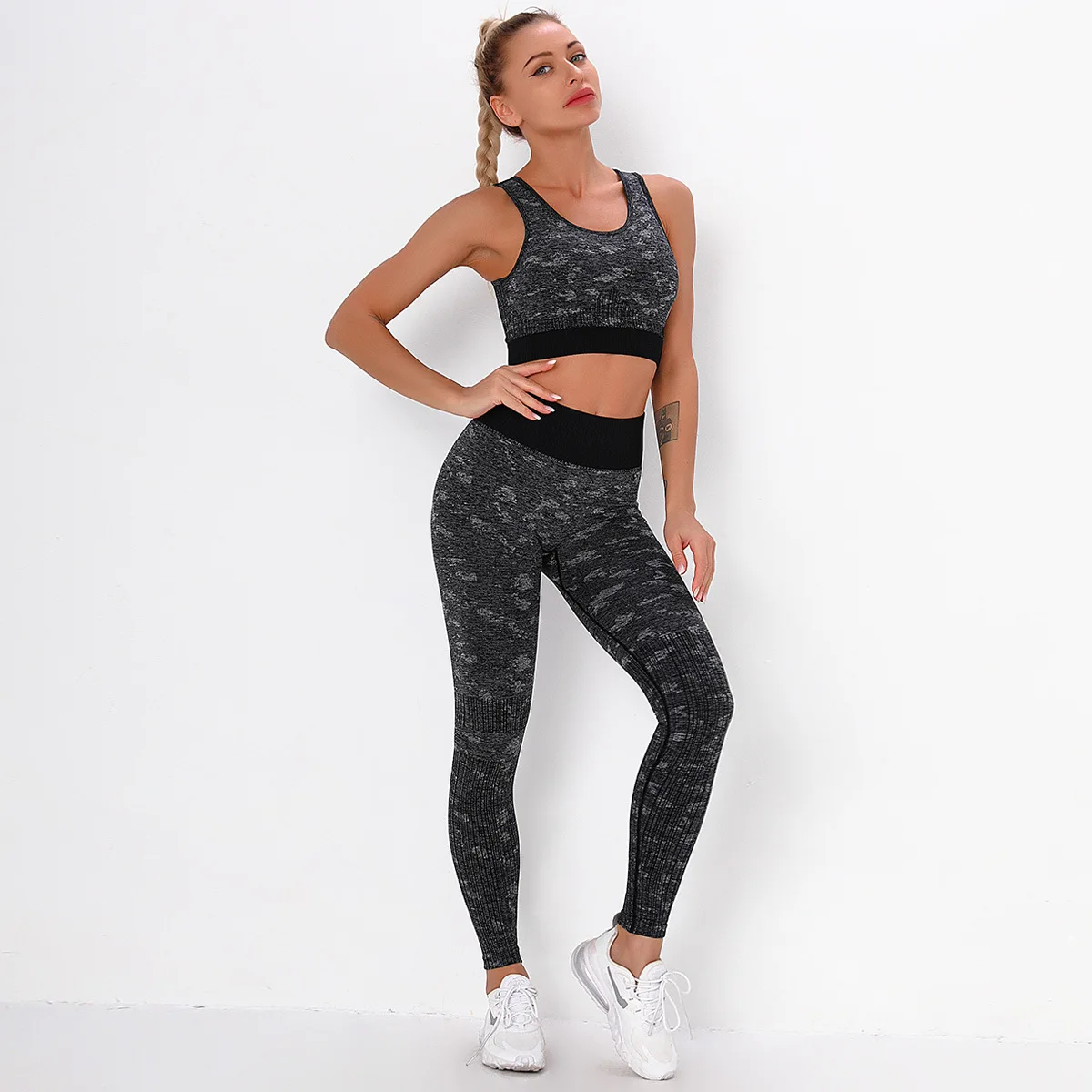 

Women Two Piece Outfits Yoga Pants Set Seamless High Waist Leggings and Quick-Dry Yoga Crop Tops Athletic Sports Set