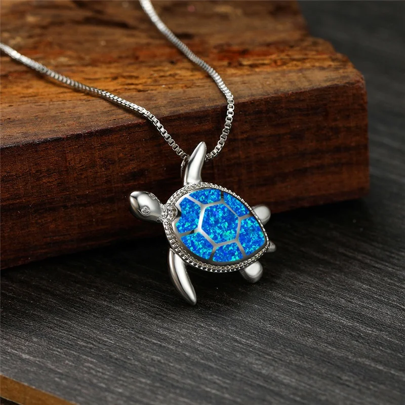 

GT 2022 Tik Tok Logotipo Necklace Blue Imitation Opal Turtle Pendent Cheap Price Sea turtle necklace For Sea Life Museum