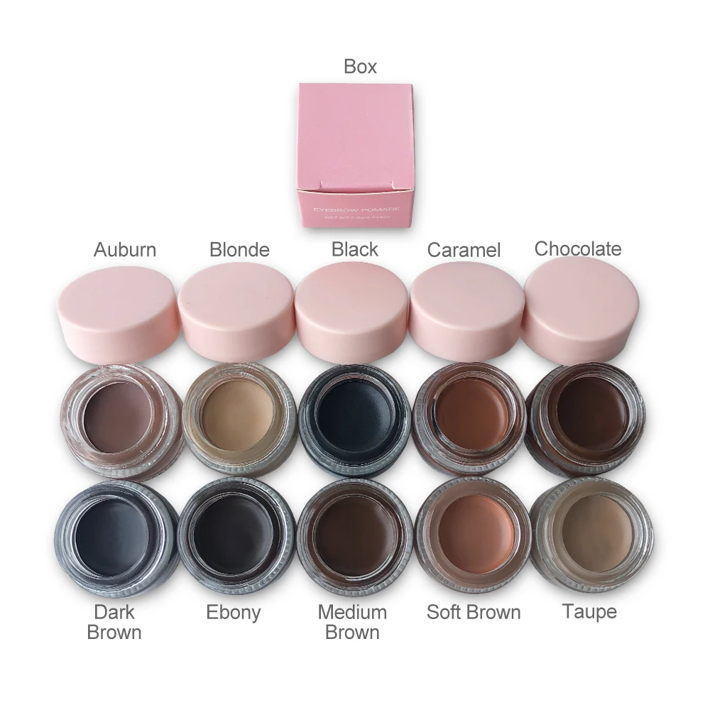 

Private label waterproof eyebrow pomade 10 colors private label brow pomade gel with pink and black packaging