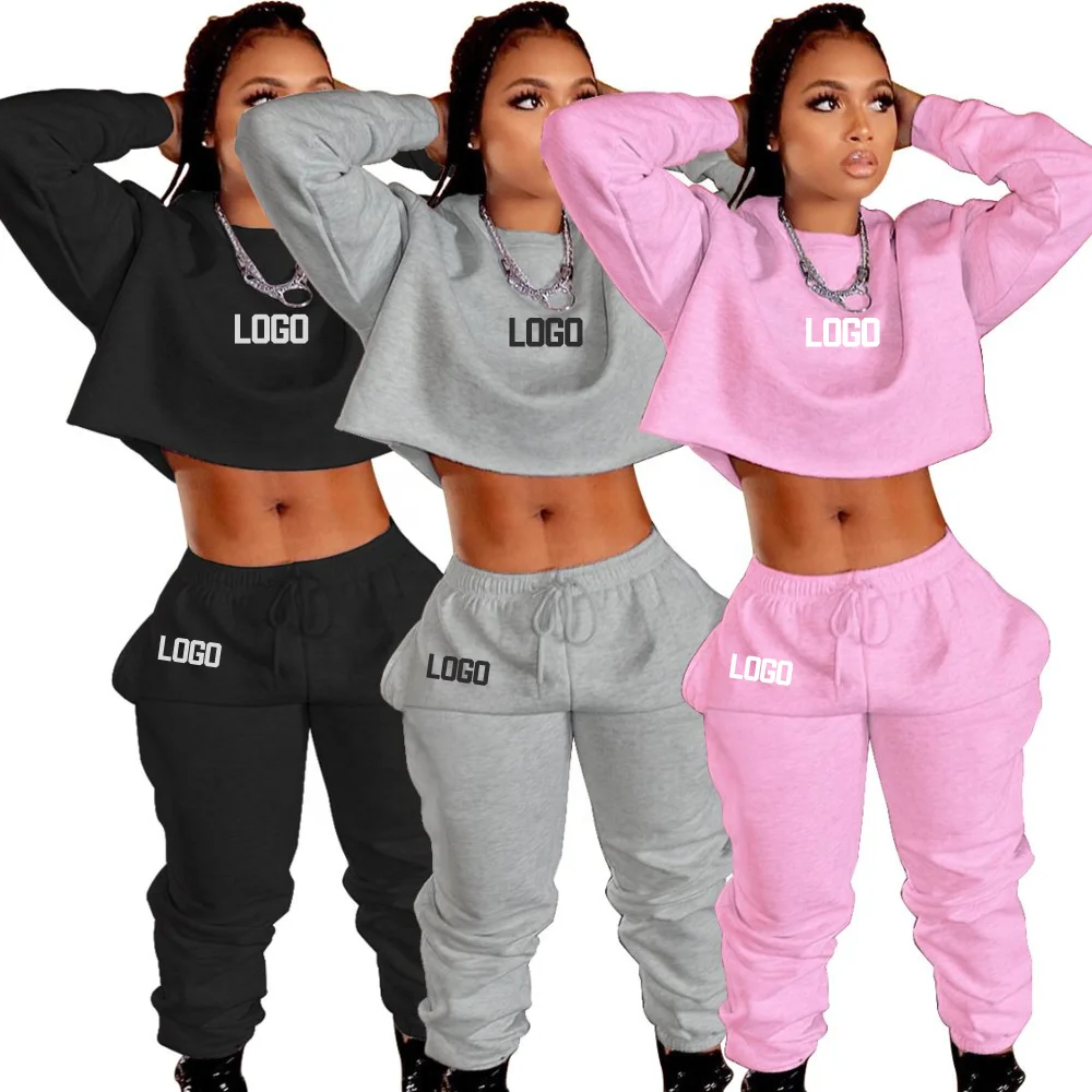 

Custom LOGO Trendy Sweat Suit Sets Long Sleeve Casual Tracksuit Crop Top Pants Two Piece Sweatshirt Fall Set LD201051, As shown in the picture