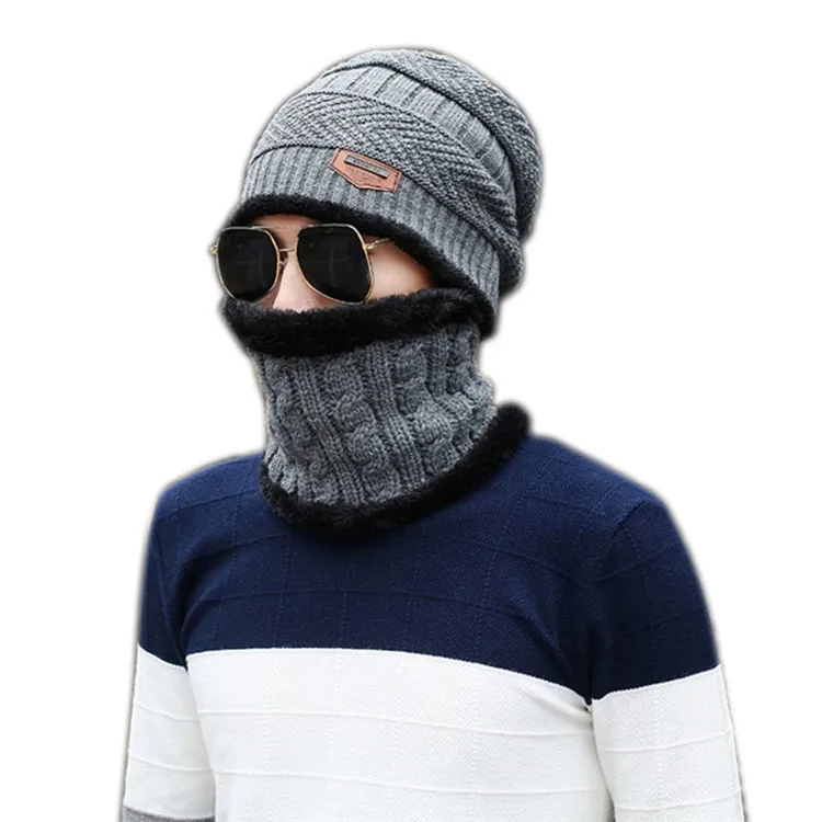 
Fashion Custom Warm Hats Scarf Caps and Oem Knitted Man Beanie Hat Set for Winter 