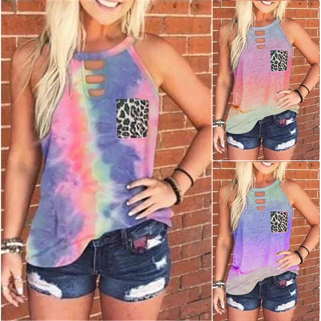 

Fashion Boutique Clothing Tie-dye Printing Twisted Sleeveless Tank Top T-shirt Blouses & Tops For Ladies, 6 colors