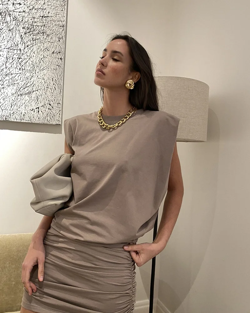 

Casual sleeveless A-line women's dress Chic drawstring slim dress High street bodycon fashion summer cotton dress 2020, 3colors