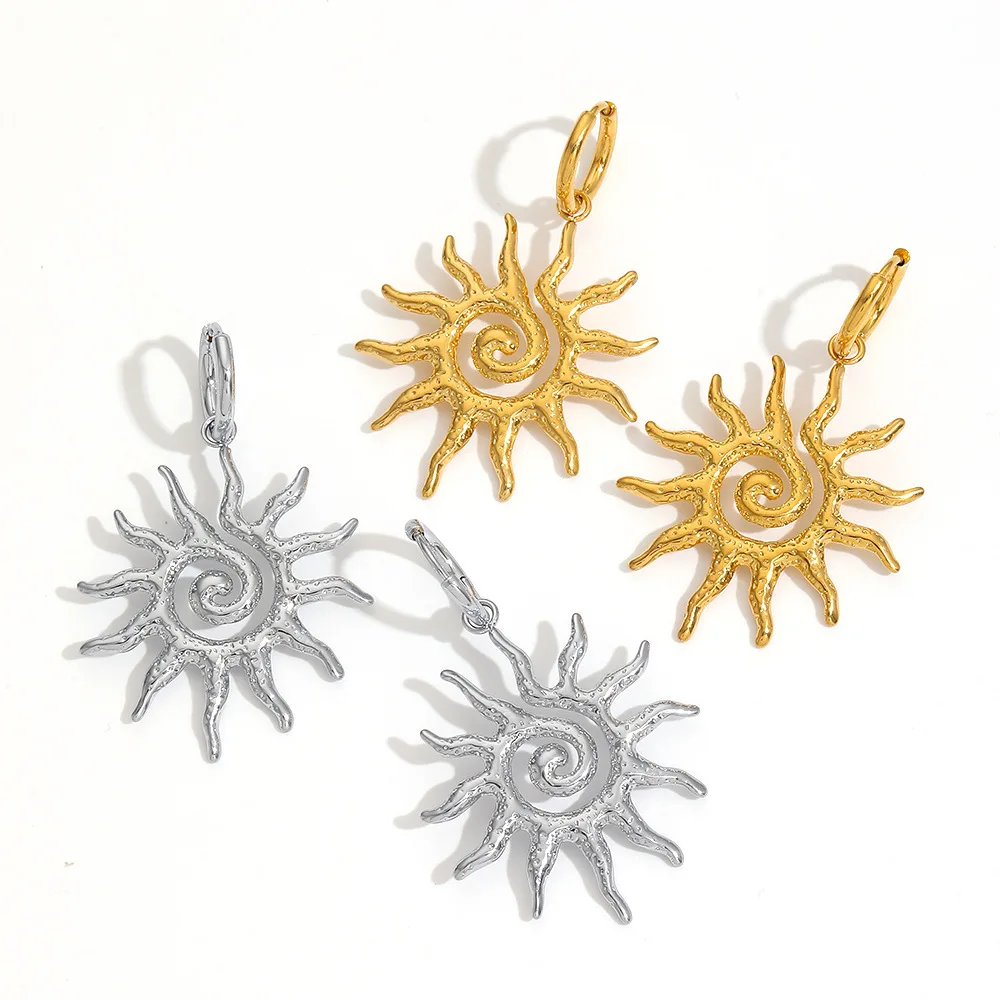 YF3907 Stainless Steel 18k Gold Plated Fashionable Waterproof Sunflower Ripple Design Non Tarnish Earrings Women
