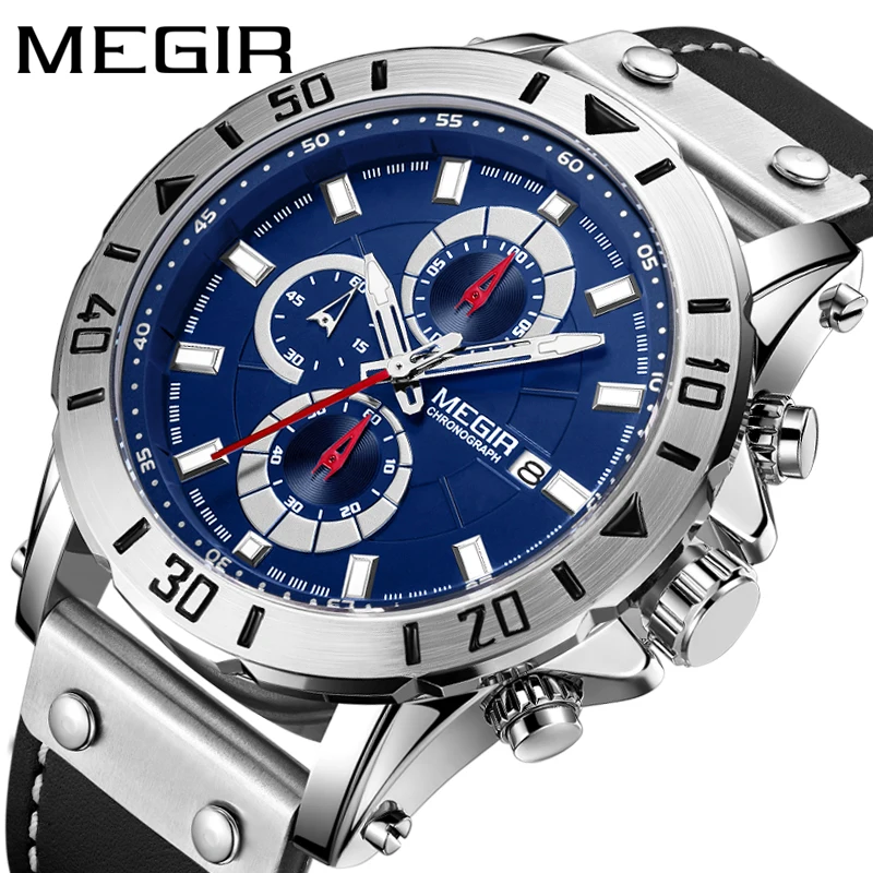 

Chronograph Quartz Watches for Men Top Brand Luxury MEGIR Blue Men Sport Watch Clock Relogio Masculino Montre Homme Hour Time