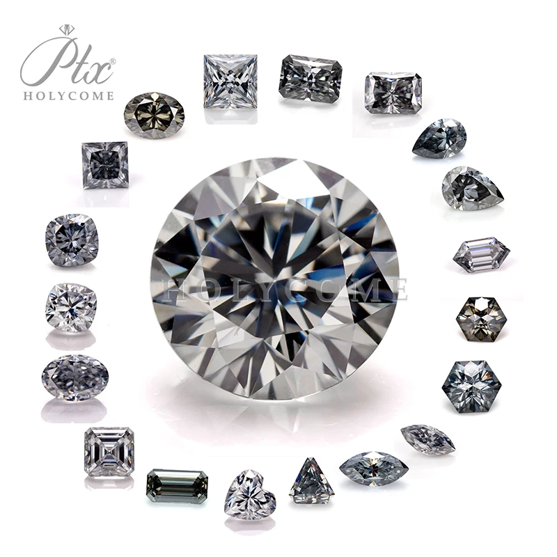 Holycome Synthetic Moissanite Certificate Fancy Cut VVS Grey Colored Loose Stones Moissanite Jewelry for Necklace Bracelet