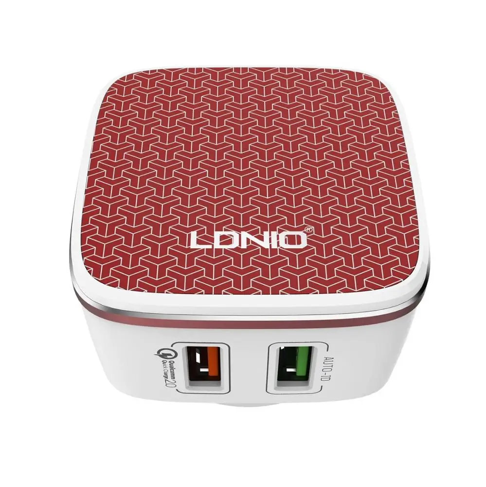 

LDNIO SZ Office Mobile dual usb charger 5V 4.3A Quick Charge Universial QC 3.0 usb charger with Micro cable A2405Q, Red&white