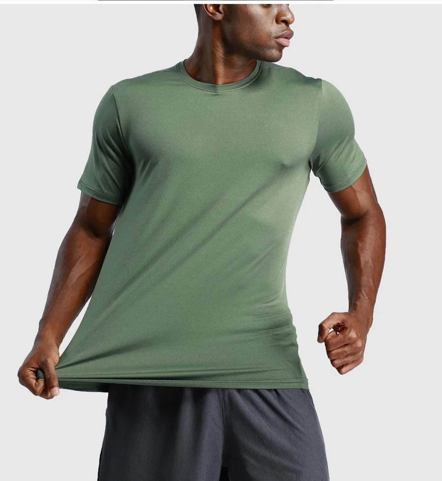 Solid Color Sports Quick Drying Men's Running Fitness Short Sleeved T-shirt Men's Loose Ice Silk Summer