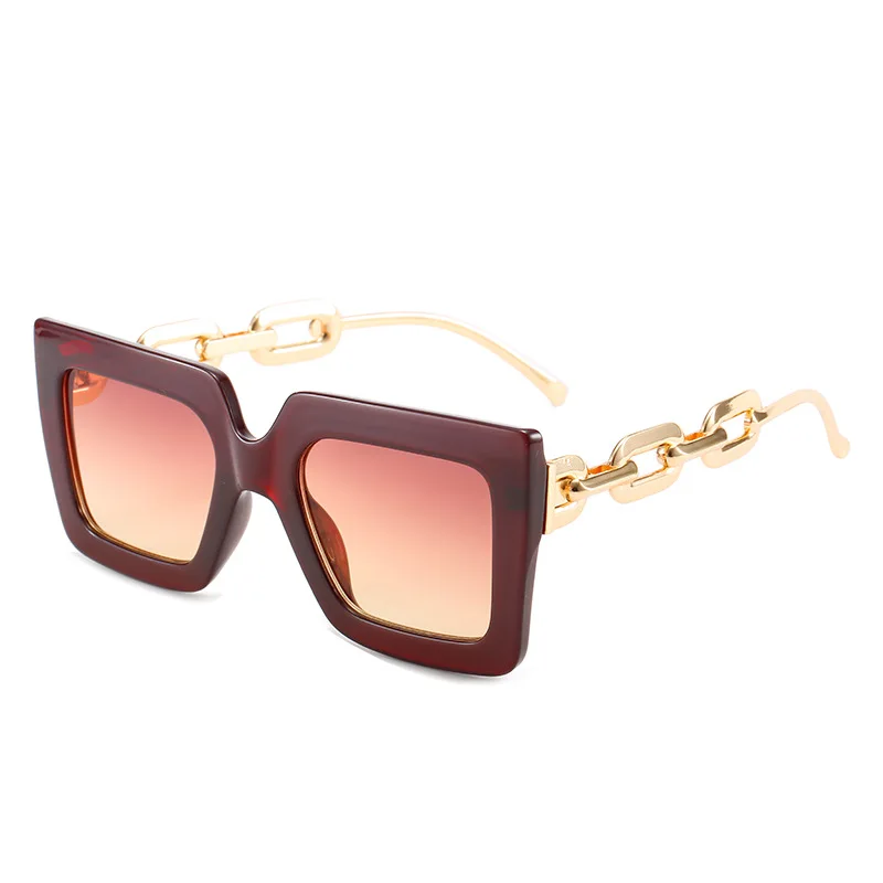 

2022 Metal Frame Sunglasses Oversized UV 400 Marca Big Frame Sun Glasses Chain Legs Wholesale Oversized Square Sunglasses, Custom colors