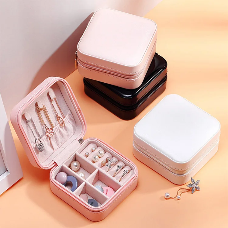 

custom logo Small Travel storage jewelry Mini Organizer Portable Storage Case Gifts jewelry box storage for Women and girls, Black/white/pink/light pink