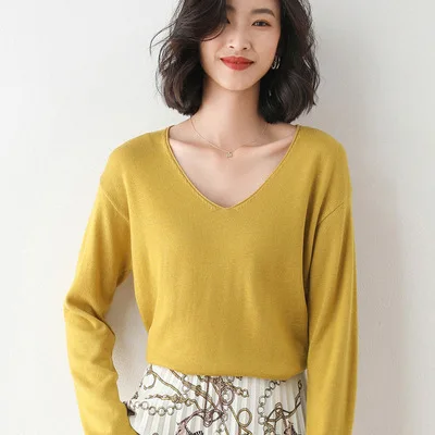 

Autumn Korean Style Women's Pullover Jumper Loose V Neck Fashion Knit Sweaters Slim Tops