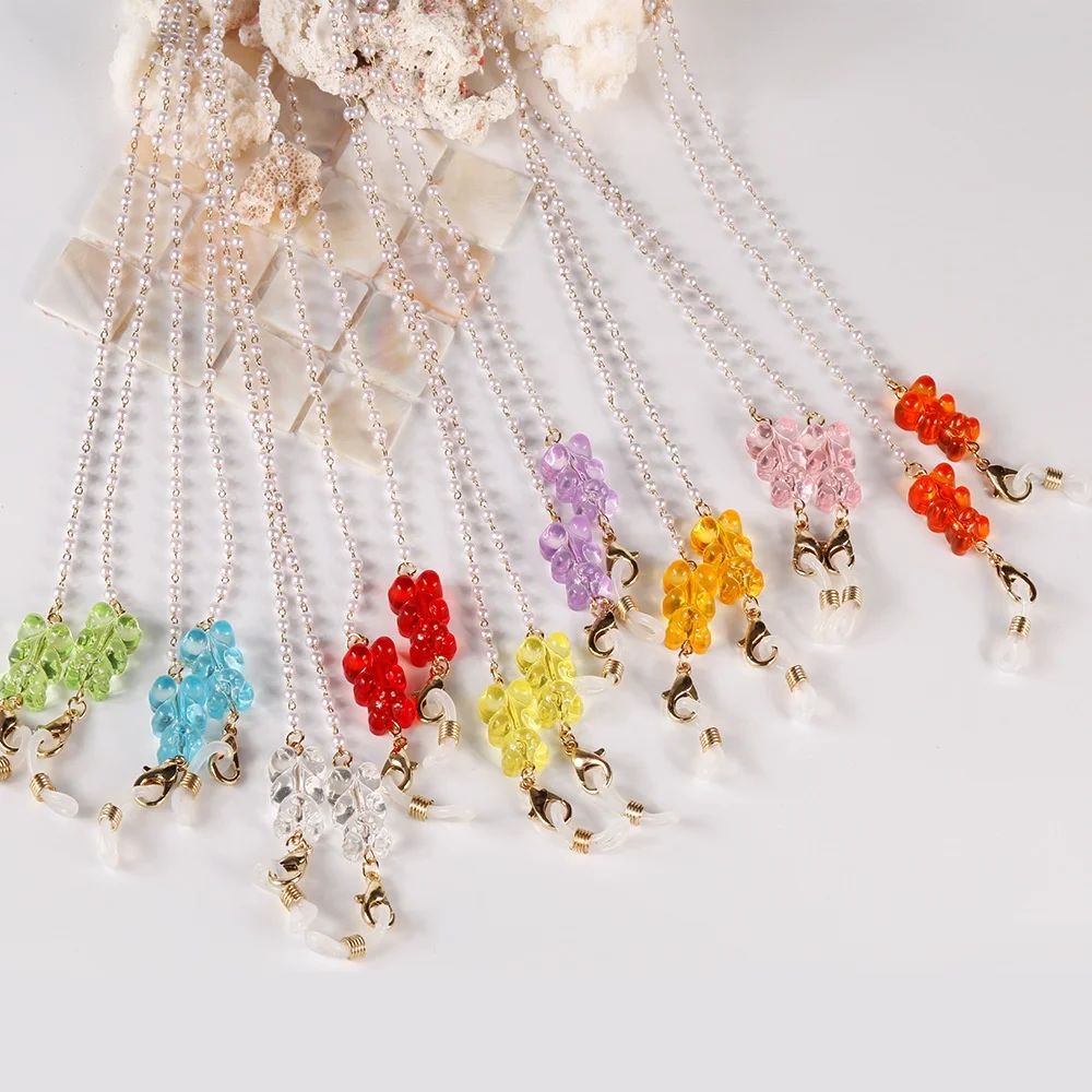 

New hot eyewear accessories pearl beaded detachable chain for face masking acrylic bear pendant glasses chains necklaces strap