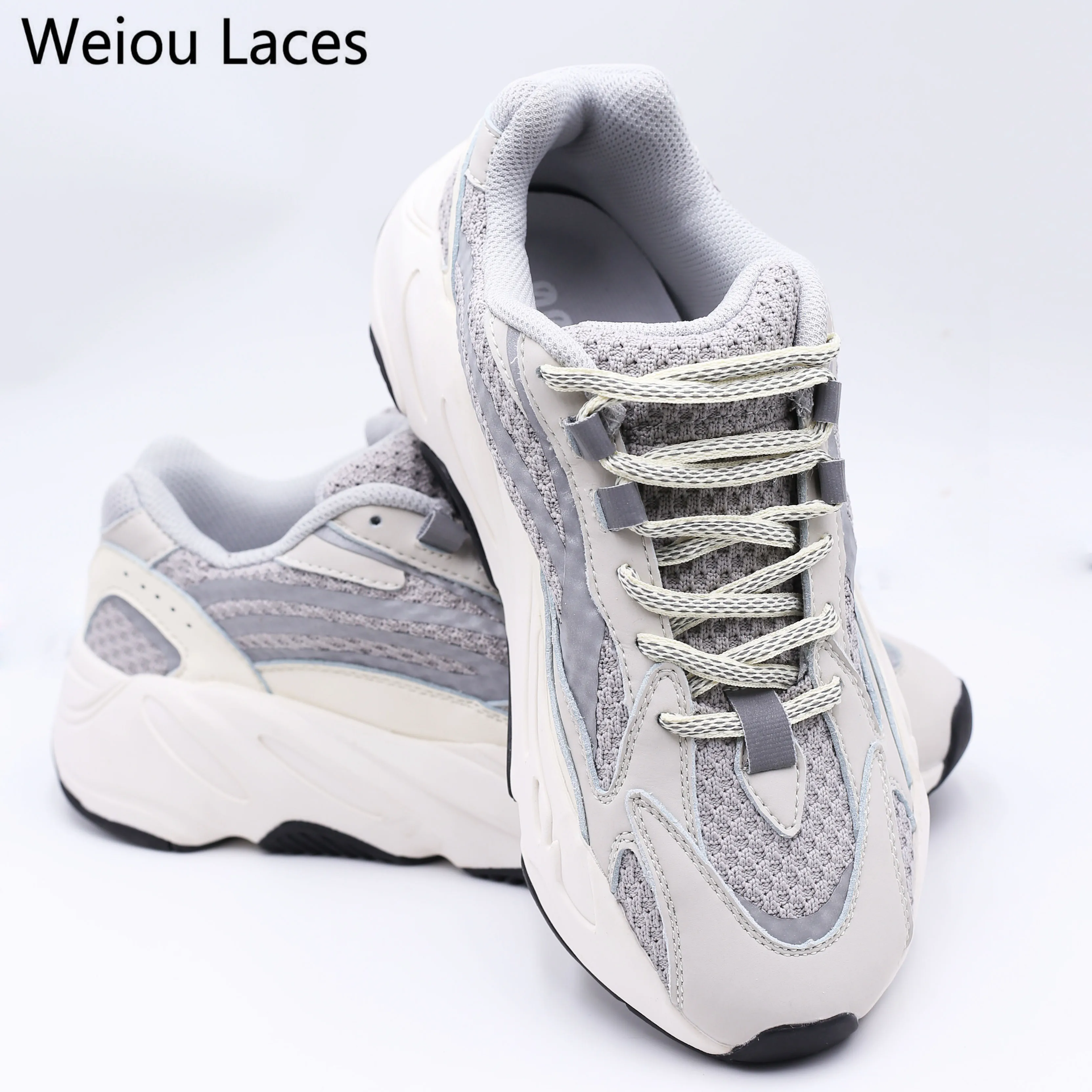 

Weiou company Oval Rope Laces 3M Reflective Shoelace Highlight Sneakers Safety Running Shoestrings, 3m grey+polyester color