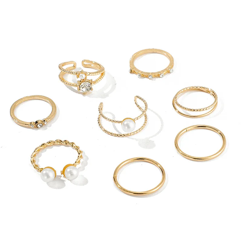 

2020 Hot Selling 8 Pieces/Set Pearl Rings for Female Jewelry Gift Wholesale