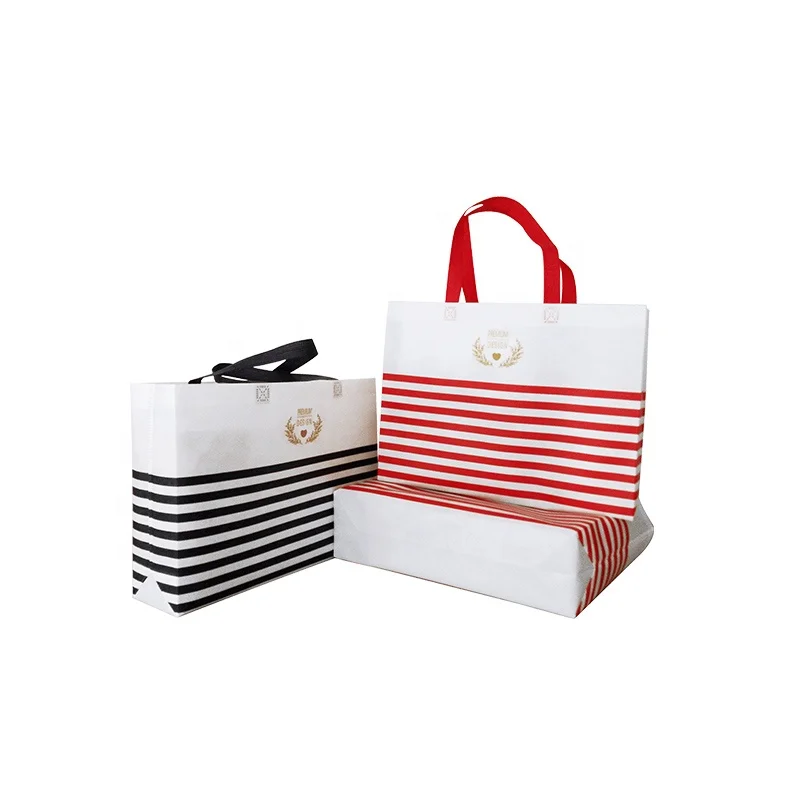 

high Quality Customized navy Striped Tote PP laminated non woven bag