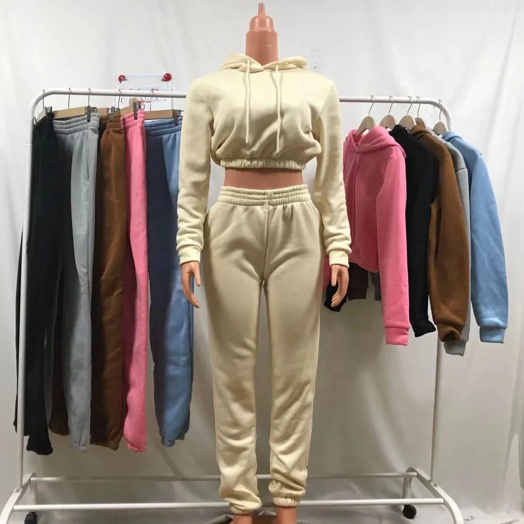 

2022 Casual solid color 2 piece set Tracksuits Women Sweatsuit Sweatpants And Hoodie Set Women Jogger Set, Picture color