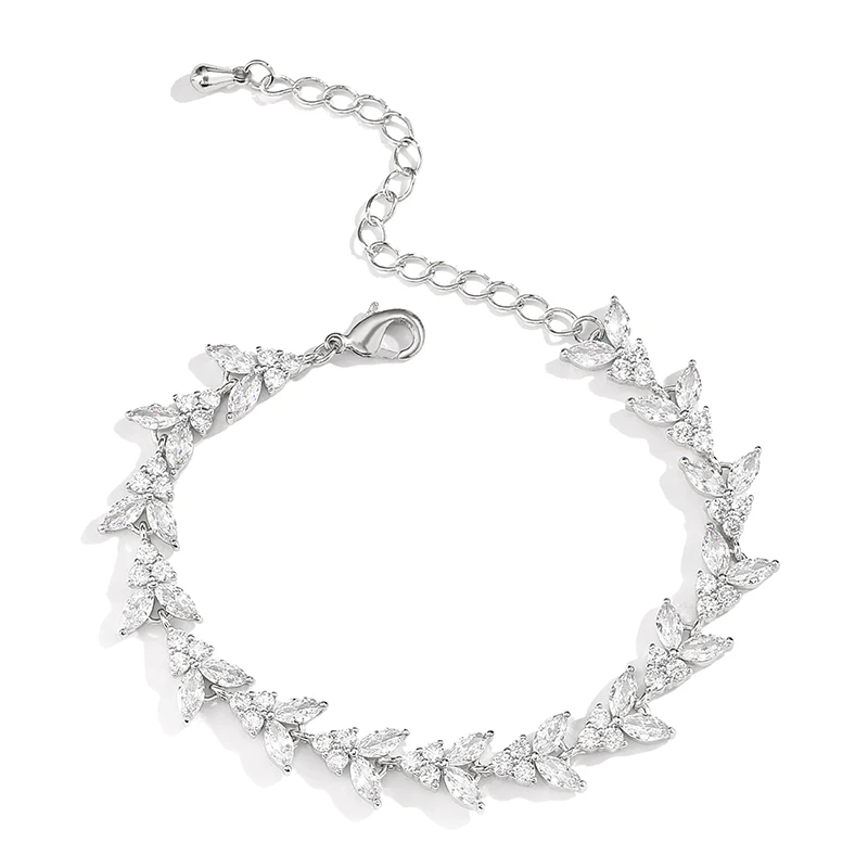 

RAKOL BP2172 Fashion luxury charm bracelet leaf shaped CZ party cuff bracelet wedding jewelry Designed for women, Picture shows