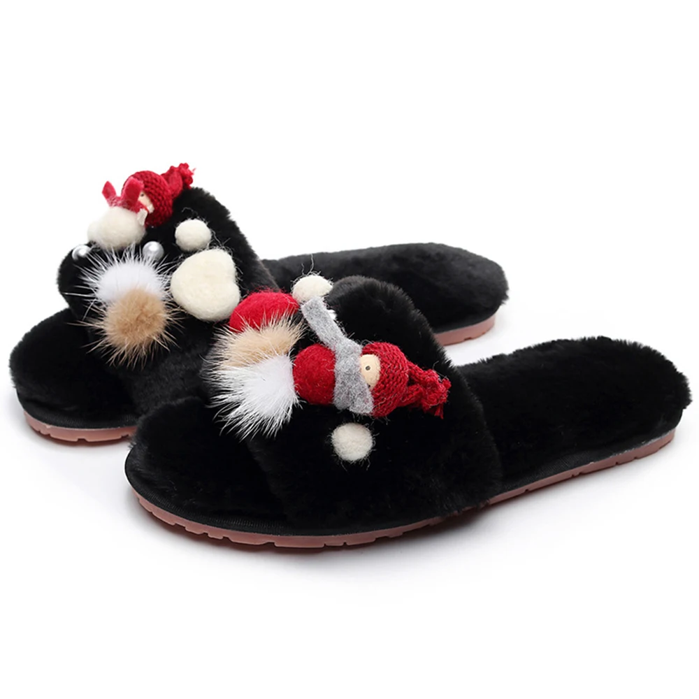 

Superstarer Cute cartoon thickening deer Christmas snowman plush flip flops warm non-slip home slippers