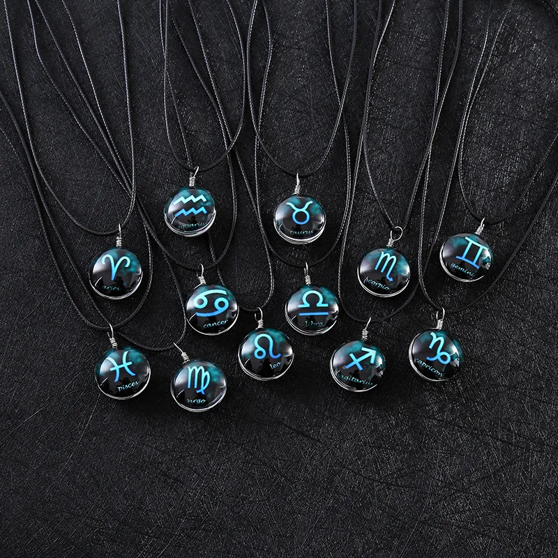 

Manga Bisuteria Wax Rope Clavicle Chain Zodiac Sign Jewelry Cabochon Glass Luminous Friendship Necklace