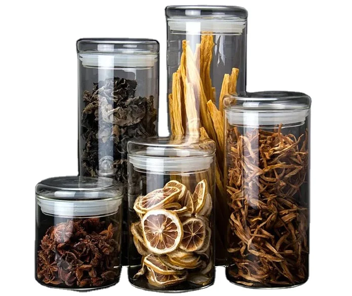 

New product release glass lid straight with silicone storage jar seals glass storage jar, High transparency