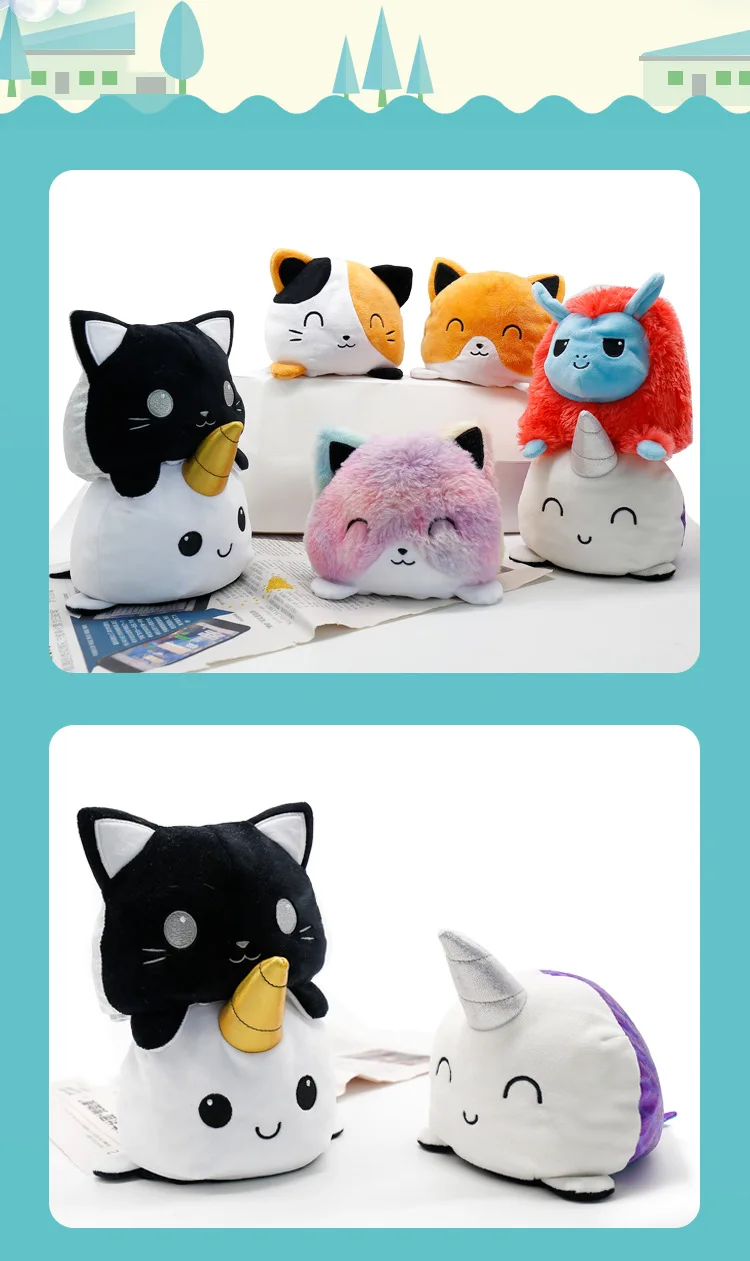 reversible mood plush cat