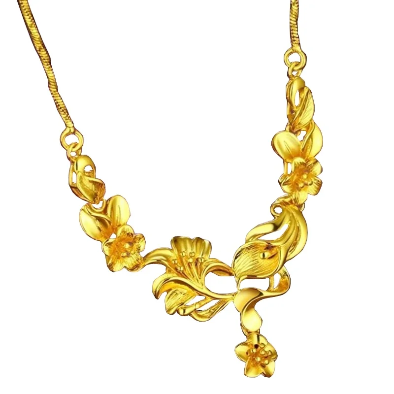 

Vietnam Sand Golden Tulip And Rose One Necklace Brass Gold-Plated Flower Pendant Wedding Mother Gift