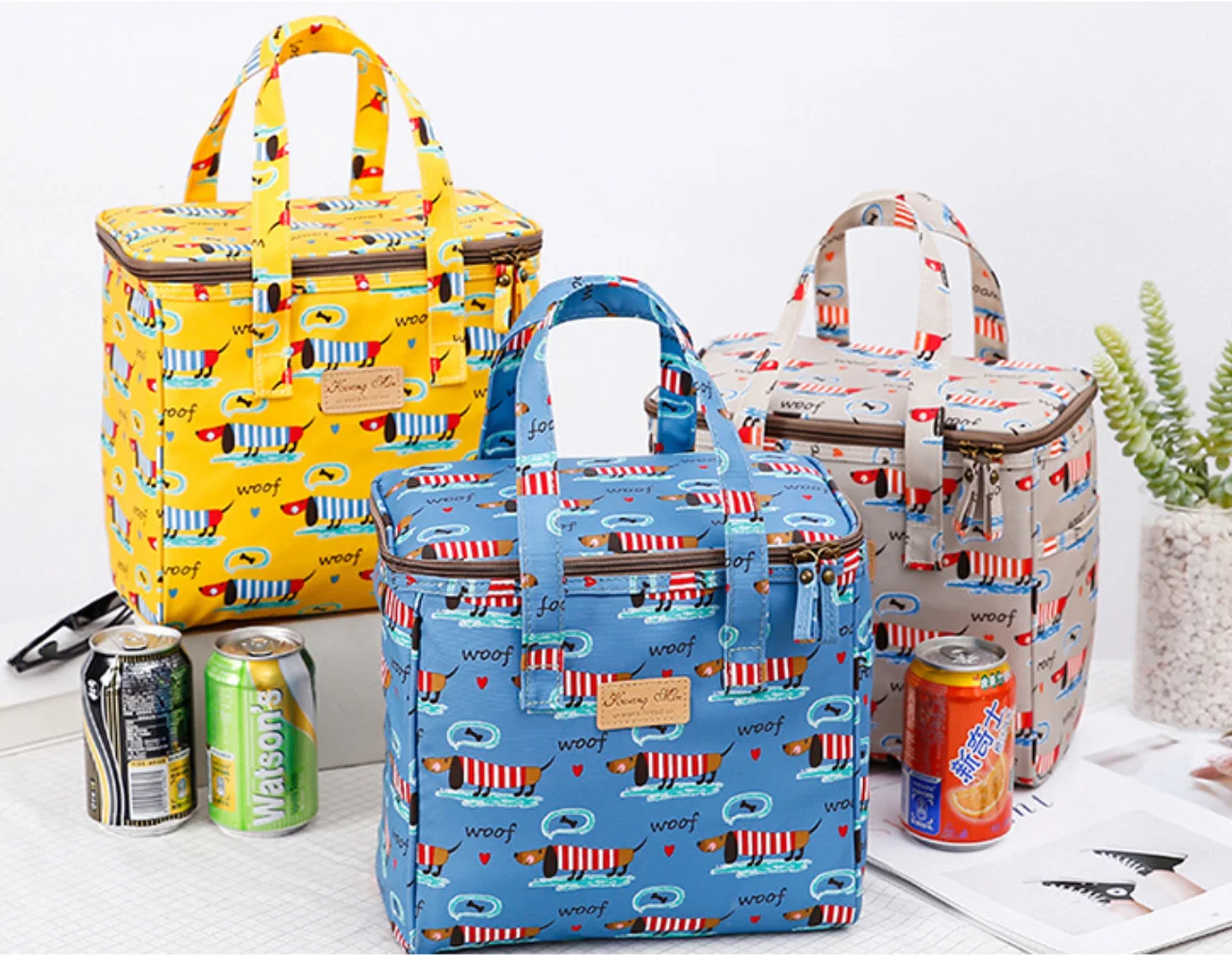 

Canvas insulated cooler bag ice cube food cooler bag, As photo