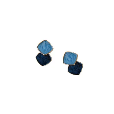 

Fashion 14 Gold Plated Custom Geometric Earrings Square Enamel Earrings, Blue