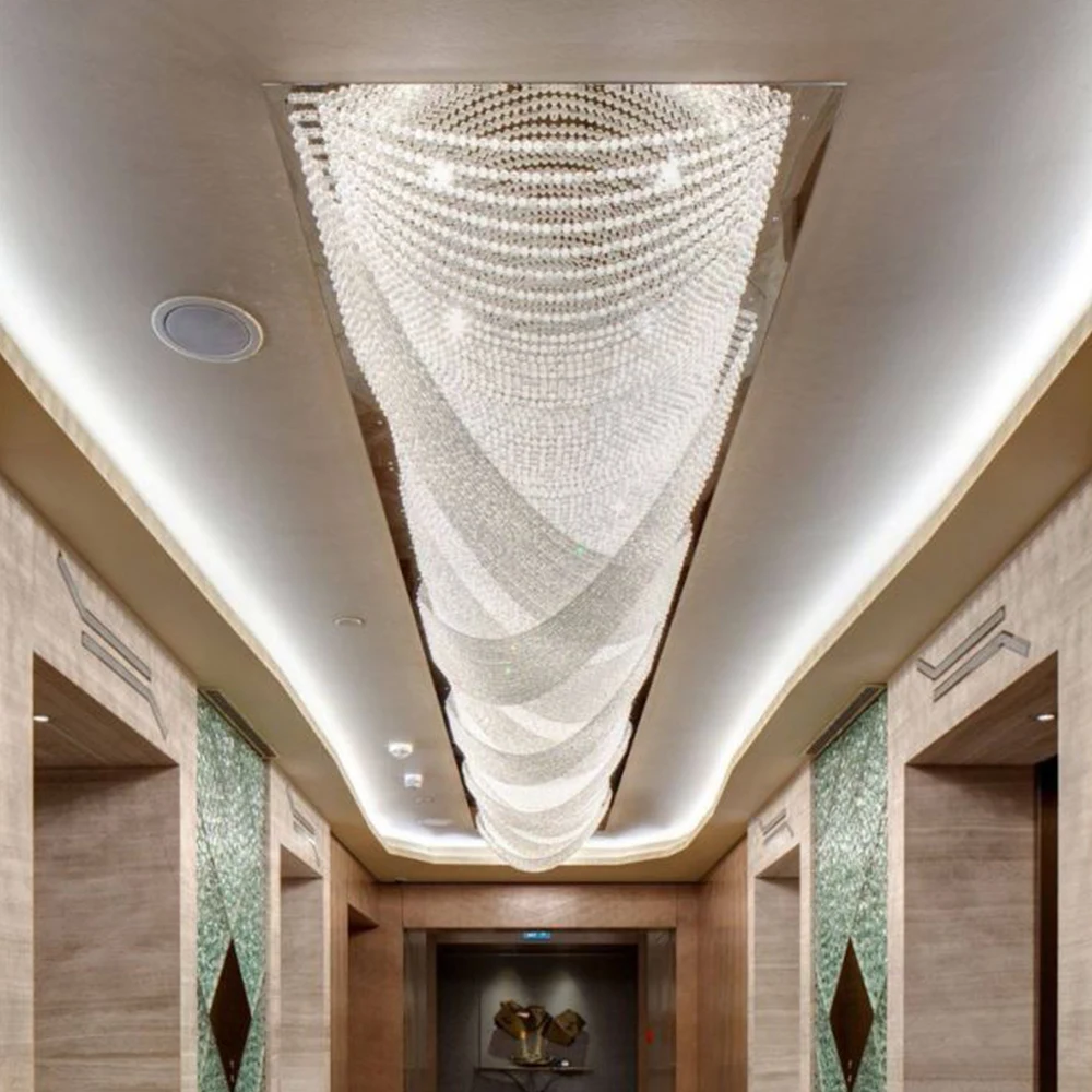 Luxury Ceiling Lighting Fixture Long Spiral Glass Chandelier for Ballroom Decoration