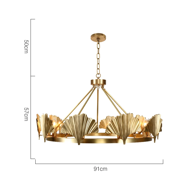
New Design Chinese Style Living Room 10 Lights Antique Brass Ginkgo Leaf Chandelier Farmhouse 