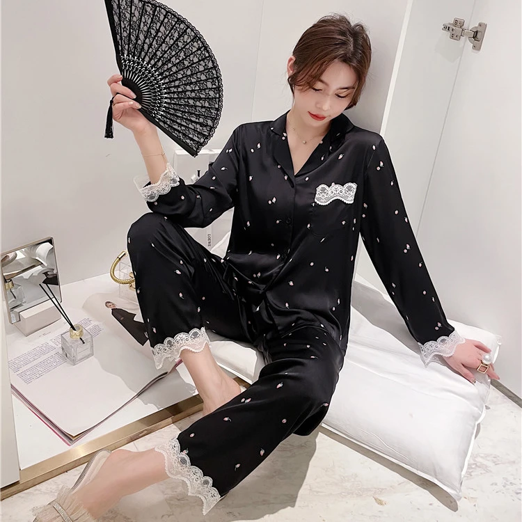 

2021 Christmas Pyjamas Korean Sleepwear Women Sexy Sleepwear Set Wholesale Female Summer Cotton Polyester Pajamas Set Women