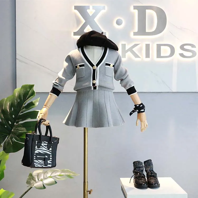 

Custom High Quality Cotton Two-piece Casual Suit Kids Girls Sweater Tops And Skirt Autumn Wear Knitted Sweater And Skirt Set