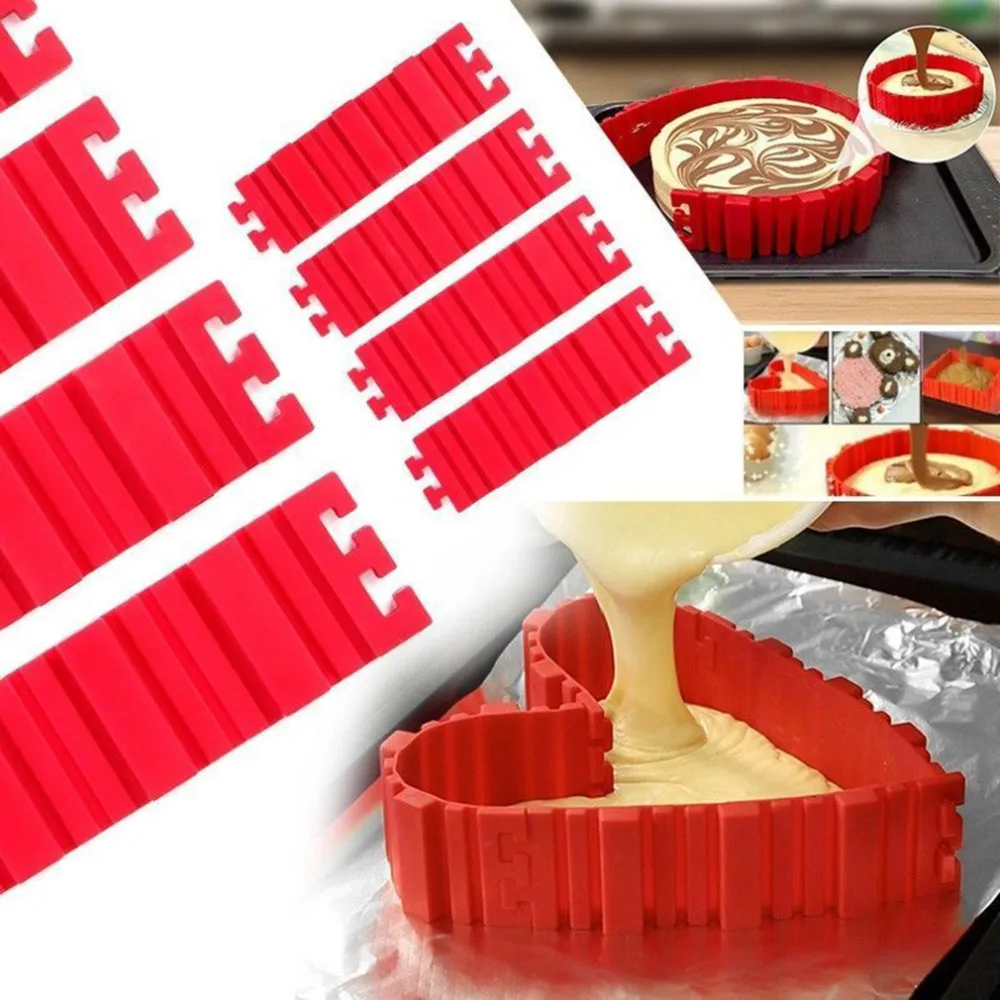 

Counterpart 4 Pieces Set Silicone Diy Cakevorm Magic Baking Snakes Heart Form Baking Tools Rectangular Round Kitchen Accessories, As photo