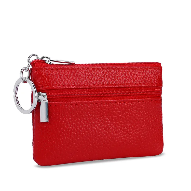

Wholesale custom multi-functional genuine leather mini double zipper women's coin purse