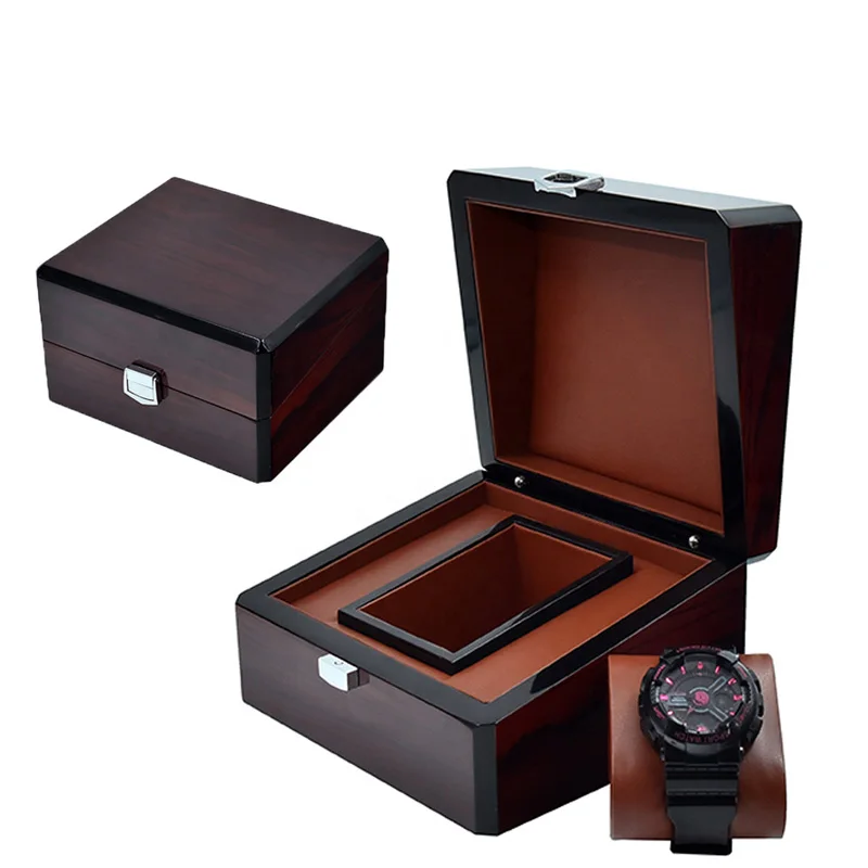 

Luxury Wooden Low MOQ Pu Packaging Retail Watch Wood Box, Dark red, brown,customized