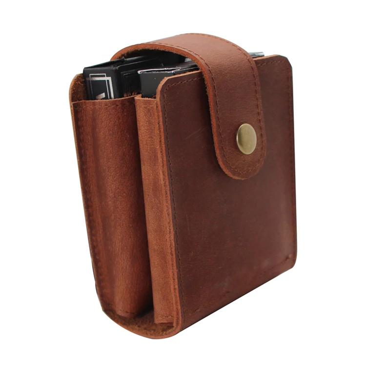 

Handmade Cowhide Real Leather Case Double Set Playing Cards Case Poker Holder with Custom Logo