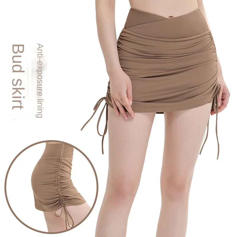 

Women Milk Silk Golf Pickleball Tennis Short Skirt Double Layer Side Drawstring Running Tennis Dress with Shorts