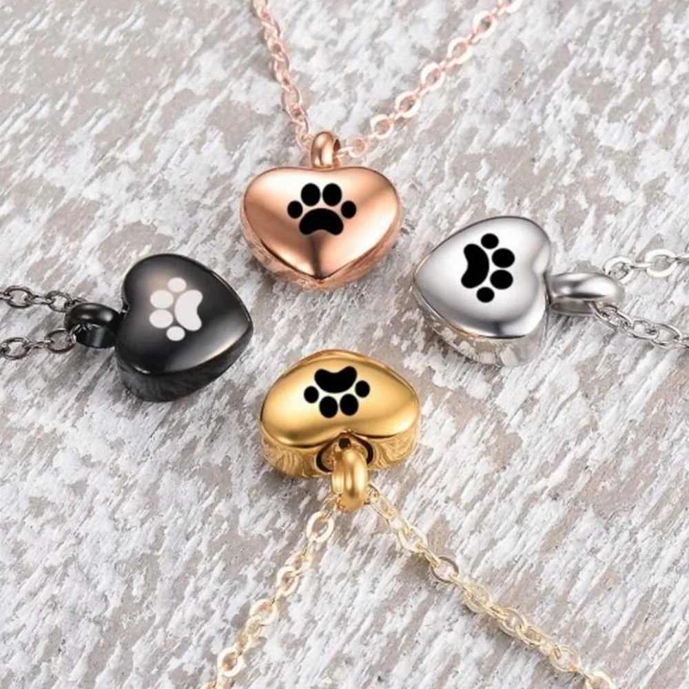 

MECYLIFE Cute Pet Jewelry Necklace Stainless Steel Paw Print Heart Necklace Cremation Ash Necklace Memorial Urn Pendant, Steel.black,rose gold,gold
