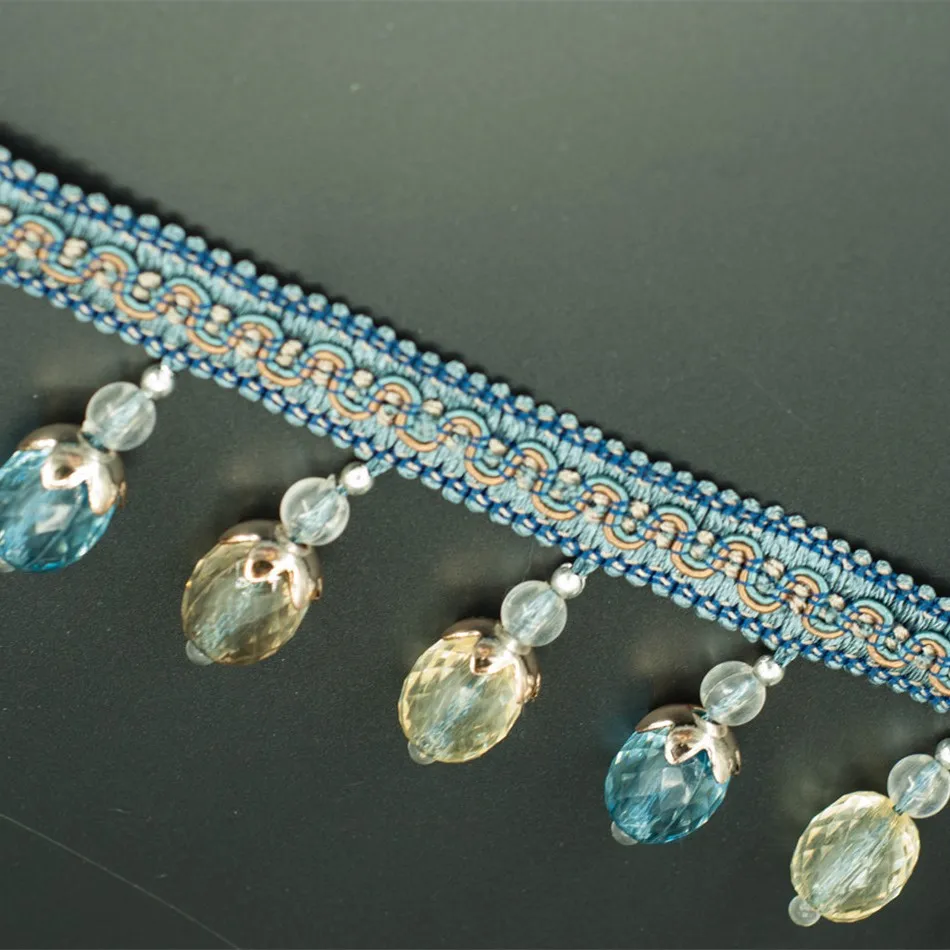 
High Quality Decorative Furniture Polyester Beaded Fringe Lace Fabric Trim 