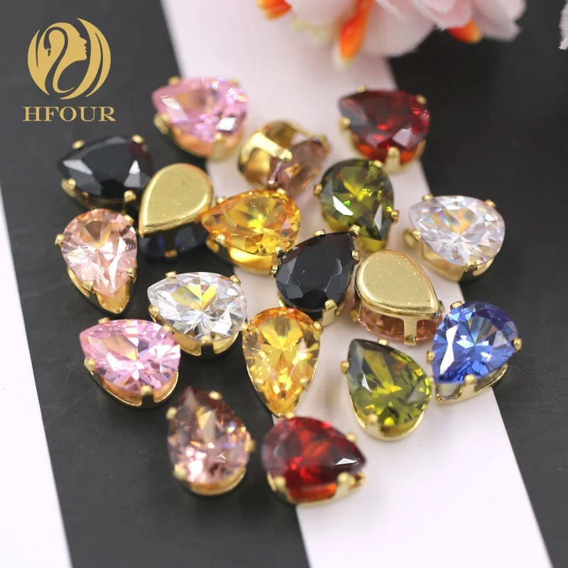 

High Quality Drop Shape Zircon Rhinestones With Gold Claw, Multiple