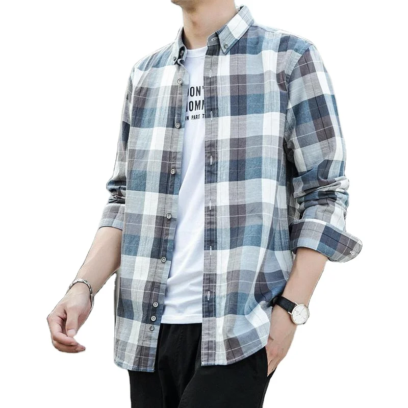 

Men's spring and autumn cotton shirt casual plaid shirt long-sleeved loose shirt men