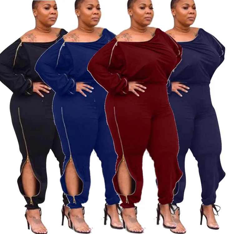 

D96496 2021 new arrivals trending spring women's fashion long sleeve hollow out plus size one piece jumpsuit and zippers