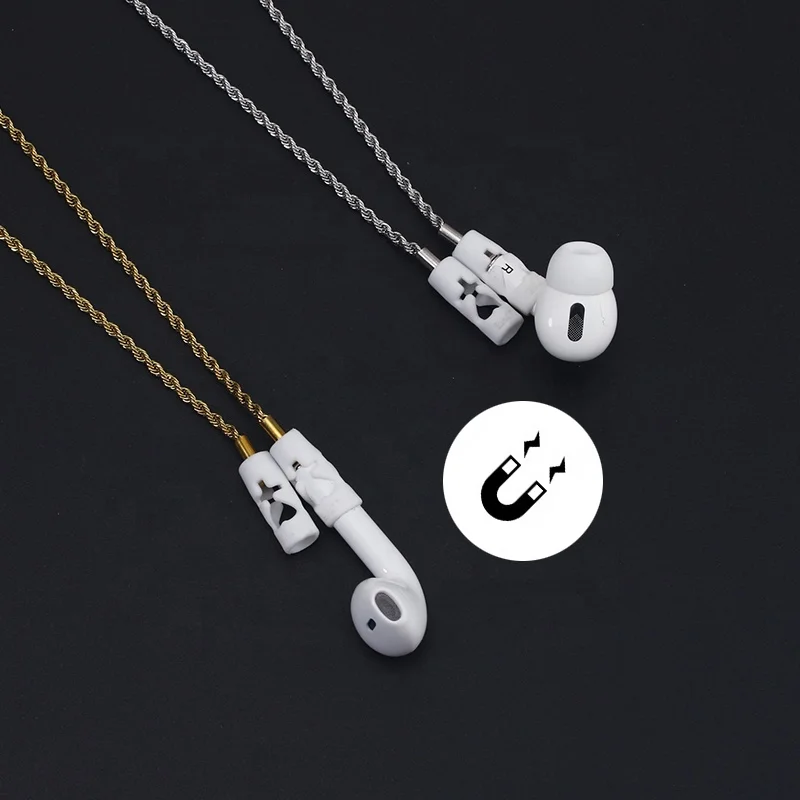 

Activewear Heart Shape Holder Anti Lost Magnetic Wireless Headphones Chain Stainless Steel Rope Strap Necklace For Earphones
