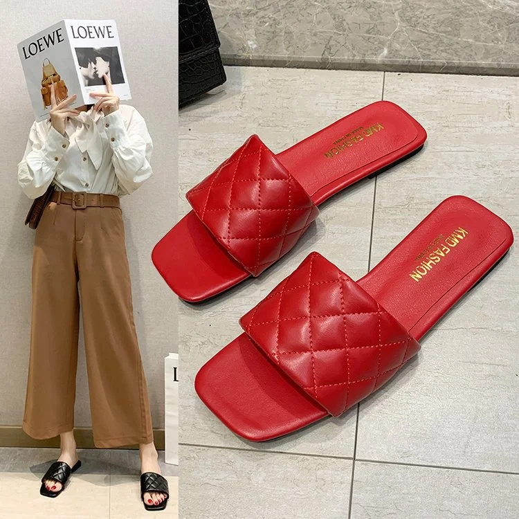 

Women 4-color simple square slippers sandal zj558