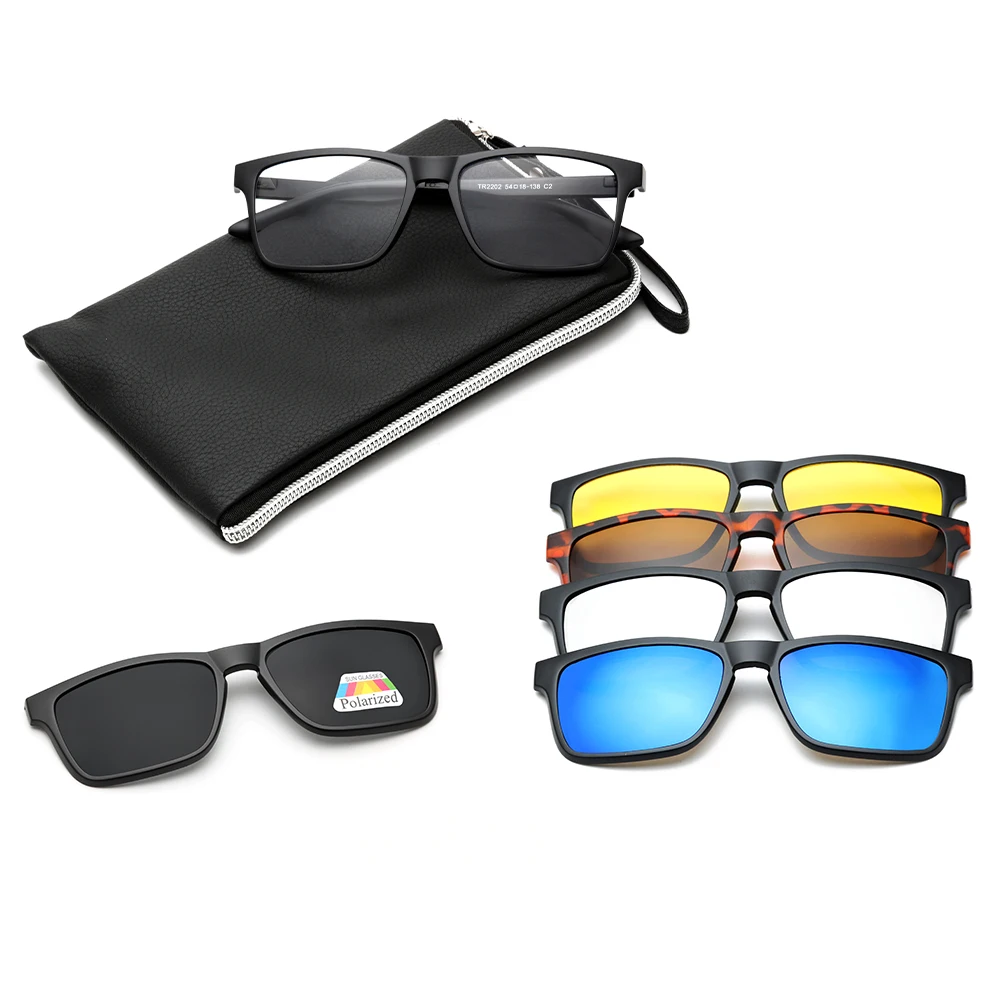 

Men Women TR90 Eyewear 5 in 1 Magnetic Polarized Clip On Sunglasses Eyeglasses Frames Hd Night Glasses