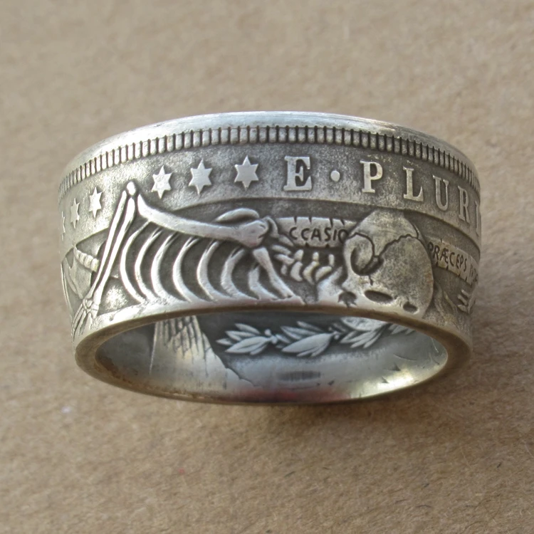

Handmade from American Hobo 1893 Coin Reproduction Silver Plated Ring Handcrafted US Size 8-16# Coin Rings