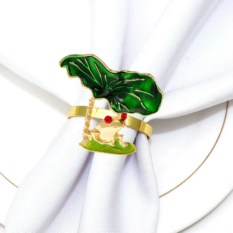 

Spring Napkin Rings Metal Lotus Leaf Frog Napkin Ring Holders for Wedding Birthday Dinner Party Family Gatherings HWE82